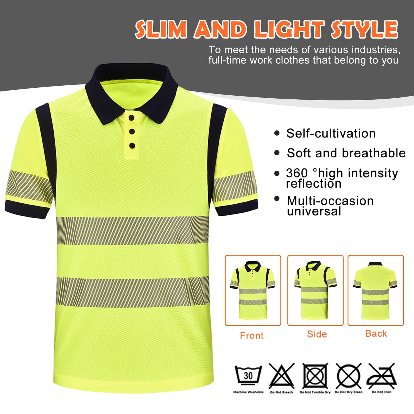 AYKRM High Vis Visibility Short Sleeve Polo T Shirt hi vis t Shirts Hi Vis High Viz Visibility Short Sleeve Safety Work hi vis t Shirt M Plus Yellow