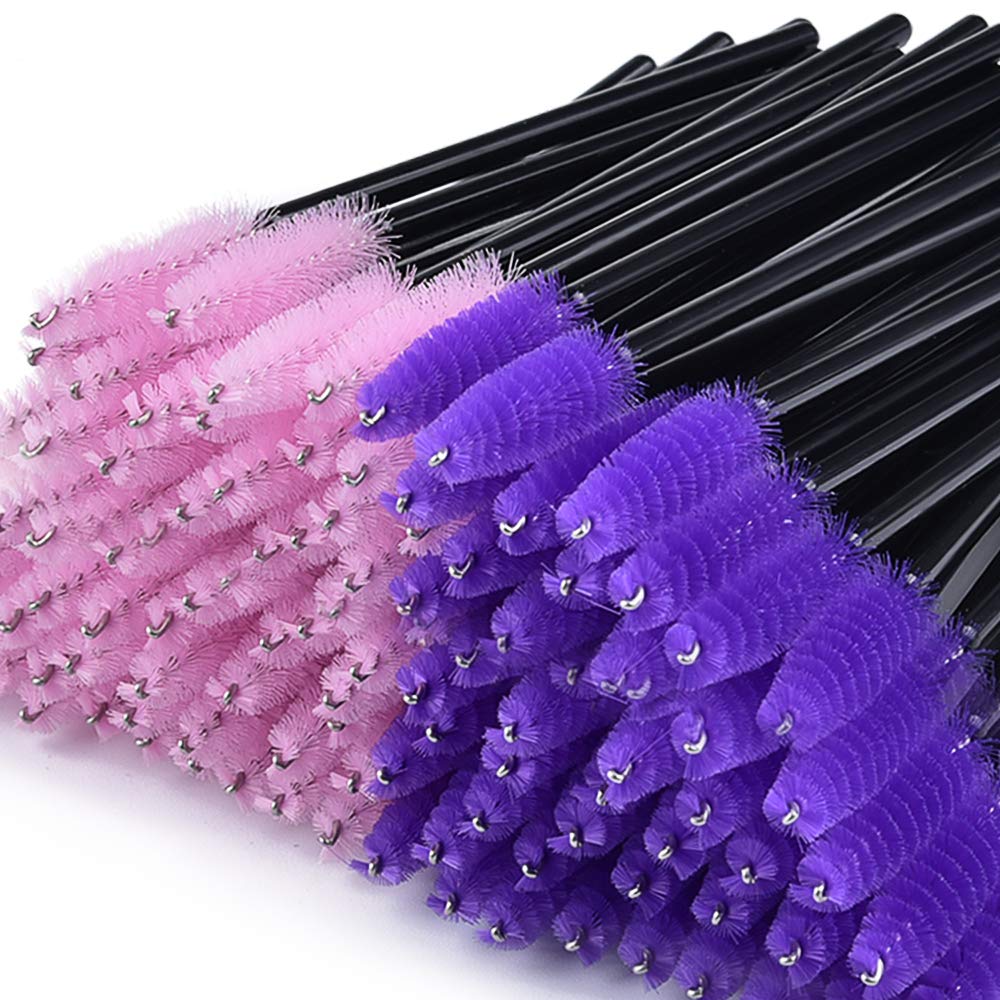 200pcs Mascara Wands, MORGLES Eyelash Spoolies Disposable Lash Brushes Eyebrow Brush Makeup Kit(Pink&Purple) Pink&Purple