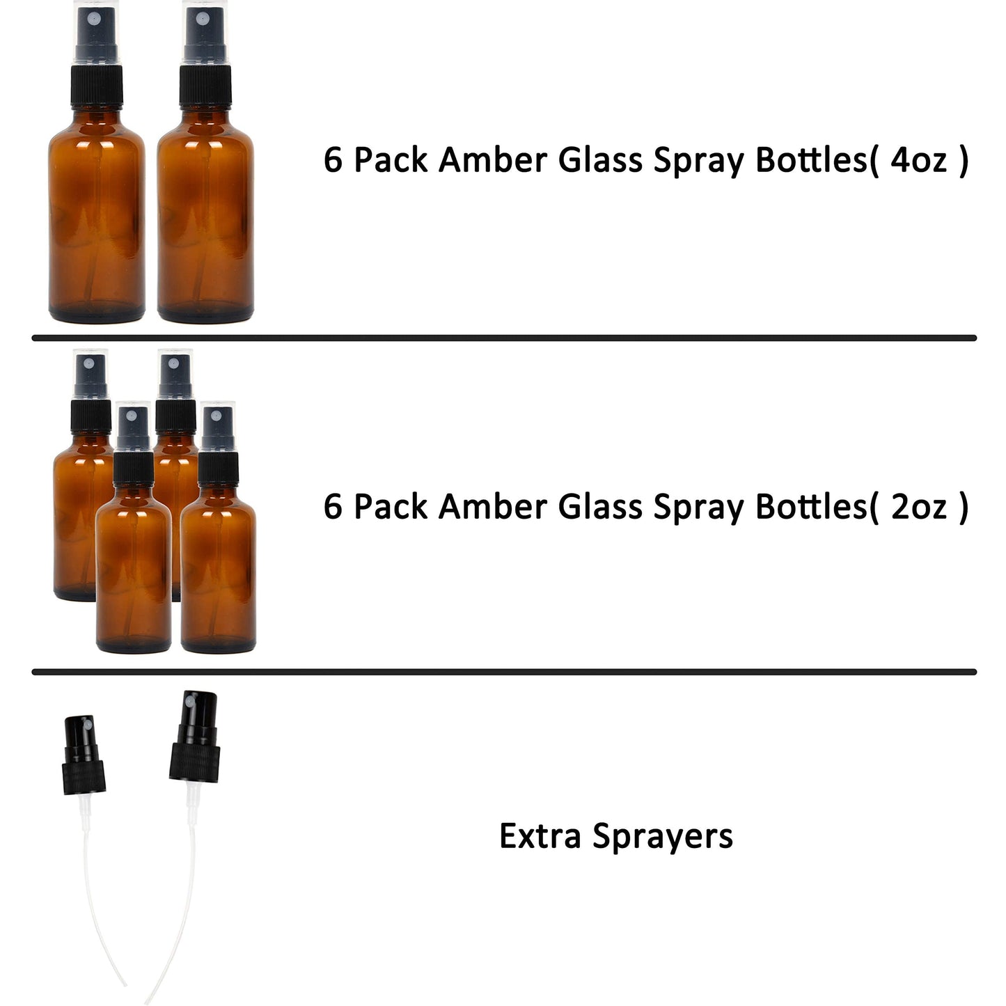 Youngever 12 Pack Empty Amber Glass Spray Bottles, 6 Pack 120ML and 6 Pack 50ML Refillable Containers for Essential Oils, Cleaning Products, Aromatherapy