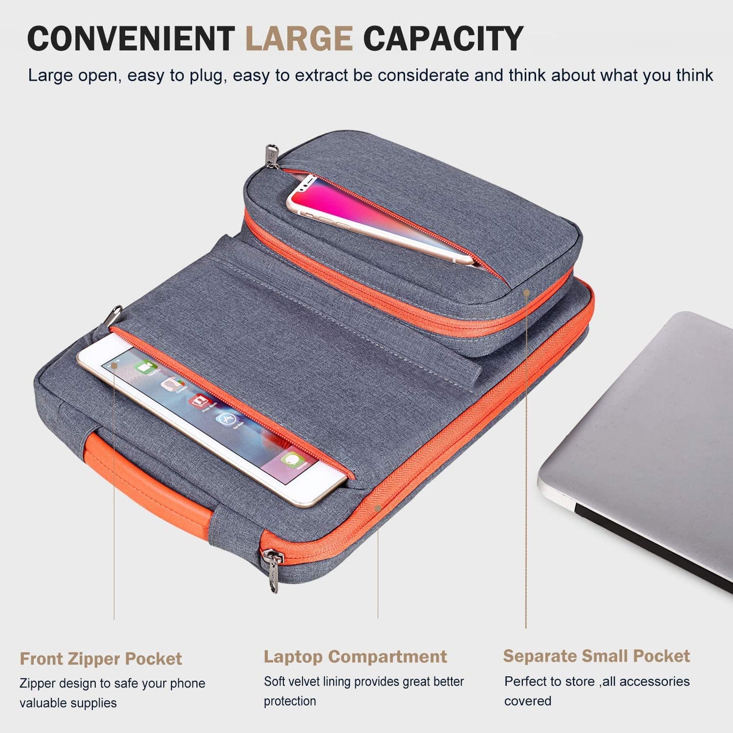 Voova Laptop Sleeve Case 13 13.3 14 Inch with Detachable Accessories Organiser Pouch,360° Protective Computer Bag Cover for MacBook Air 13 M1/M2 2020-2022,MacBook Pro 13/14,Chromebook 14,Dark Grey 13-14 Inch(34x26x3cm) Dark Grey