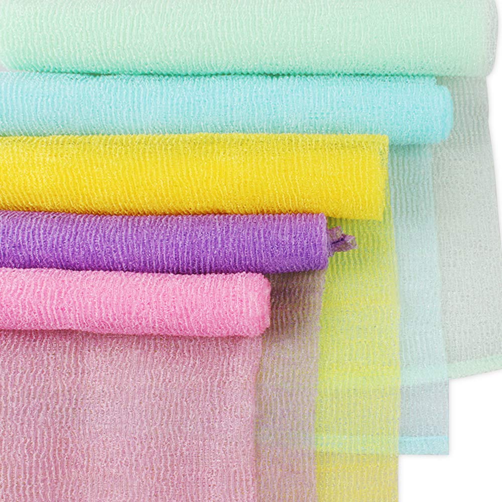 5 Pcs Extra Long 90cm Japanese Exfoliating Cloth Nylon Scrub Bath Towel, Body Shower Cleaning Sponges