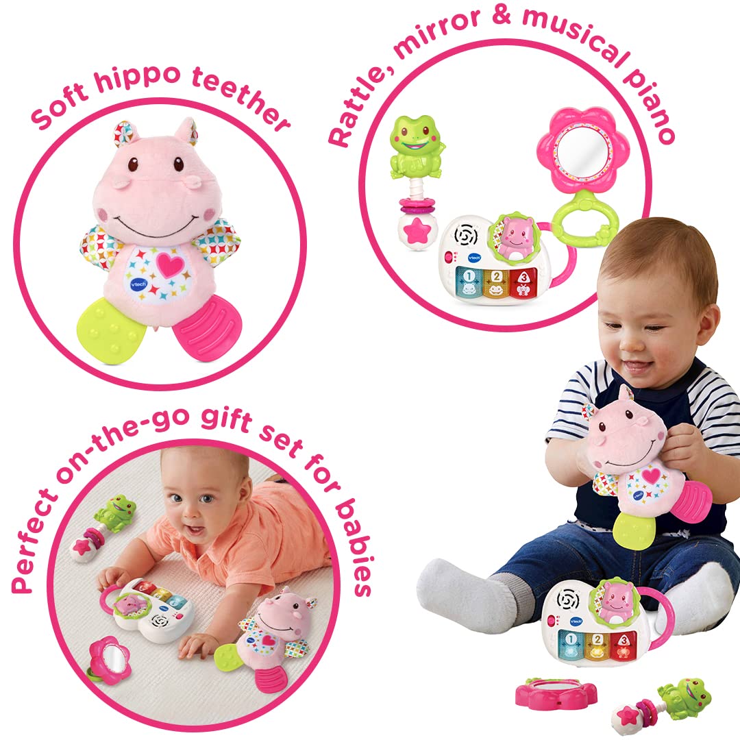 VTech My First Gift Set New Baby Gifts | Newborn Baby Toys Including Hippo Animal Plush, Baby Teether, | 0, 6, 12 Months + for Boys & Girls, Pink, English Version,Box size: 40 x 30.5 x 7.8cm Single My First Gift Set Pink