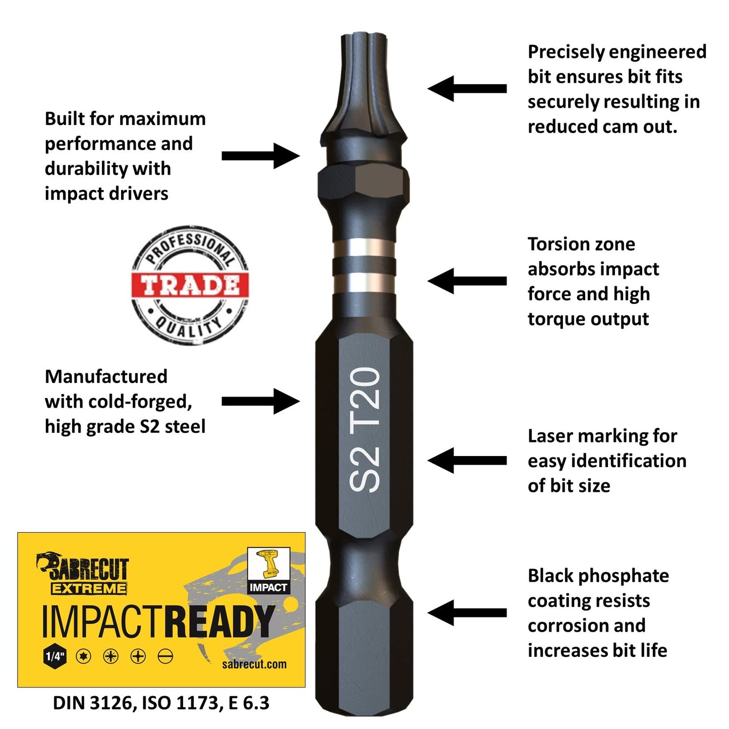 10 x SabreCut SCTX2050_10 50mm T20 TX20 Impact Screwdriver Driver Bits Set Single Ended Torx Heavy Duty Including Storage Box