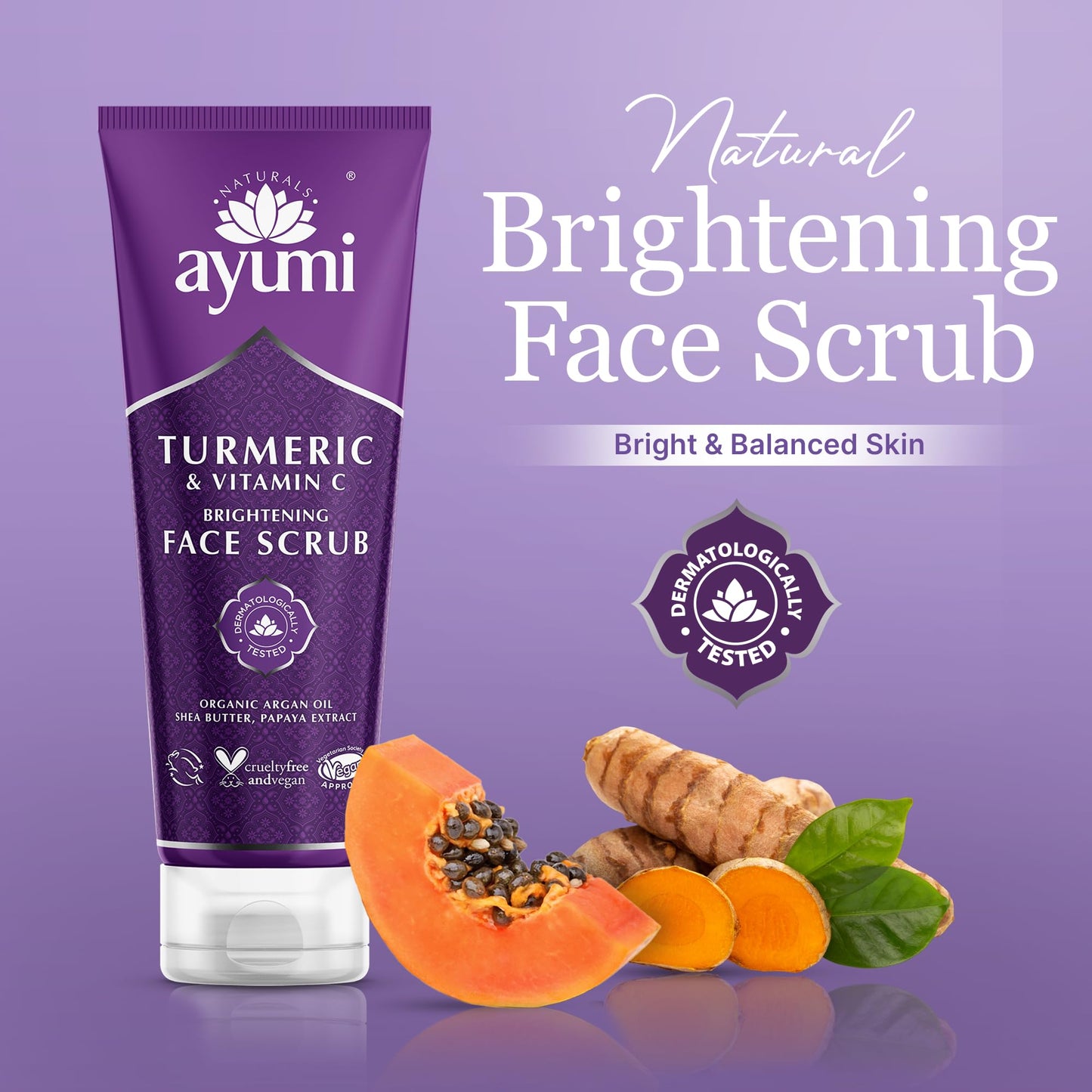 Ayumi Turmeric & Bergamot Face Scrub, Deeply Cleanses Pores & Buffs Away Dead Skin Cells, Rich in Avocado Oil to Treat Dry & Dehydrated Skin 1 x 125ml 1 count (Pack of 1)