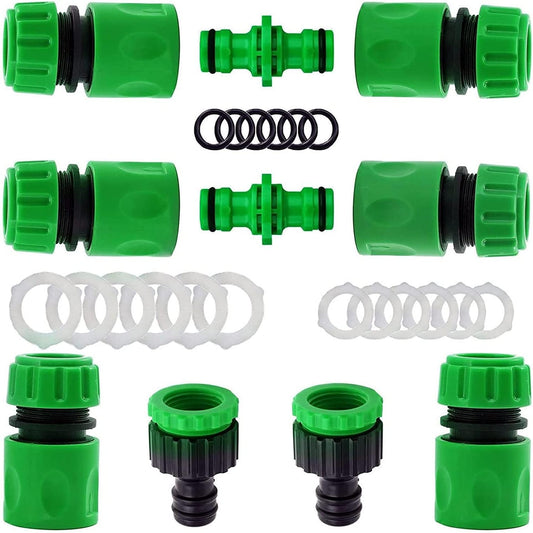 10Pack Garden Pipe Fittings Kit for Outdoor Tap - 2 Double Male & 6 Quick Snap Connectors, 2 Hose Tap Connectors (1/2'' & 3/4'' Size 2-in-1) 10 Pack