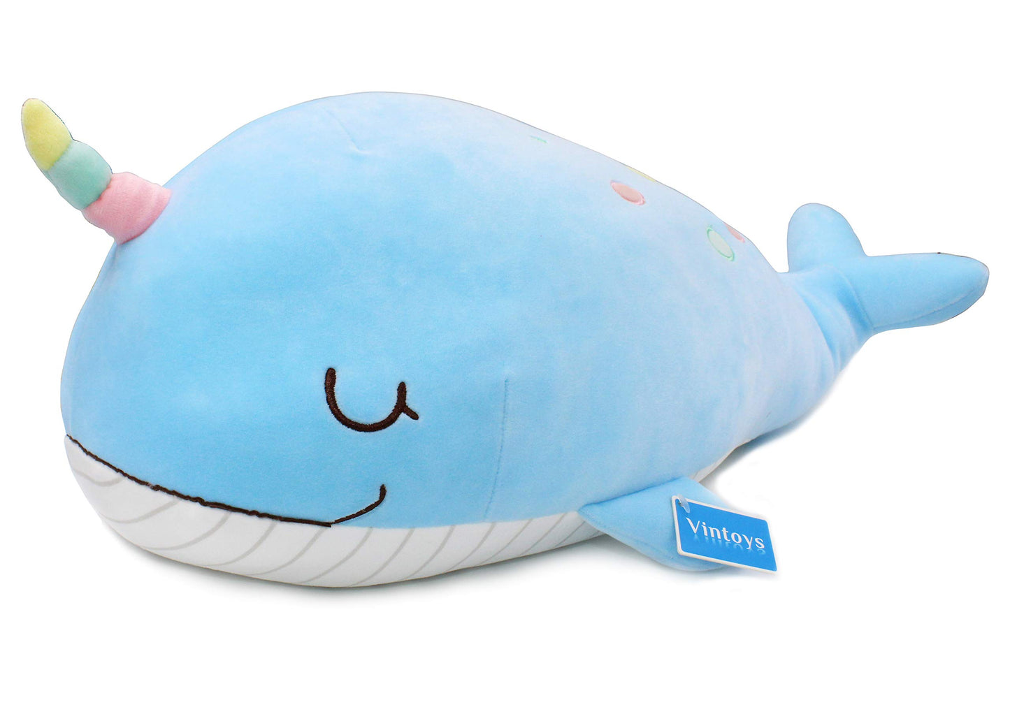 Vintoys Narwhal Unicorn Whale Soft Toy Plush Hugging Pillow Animal Fish Plush Toy Blue 21"