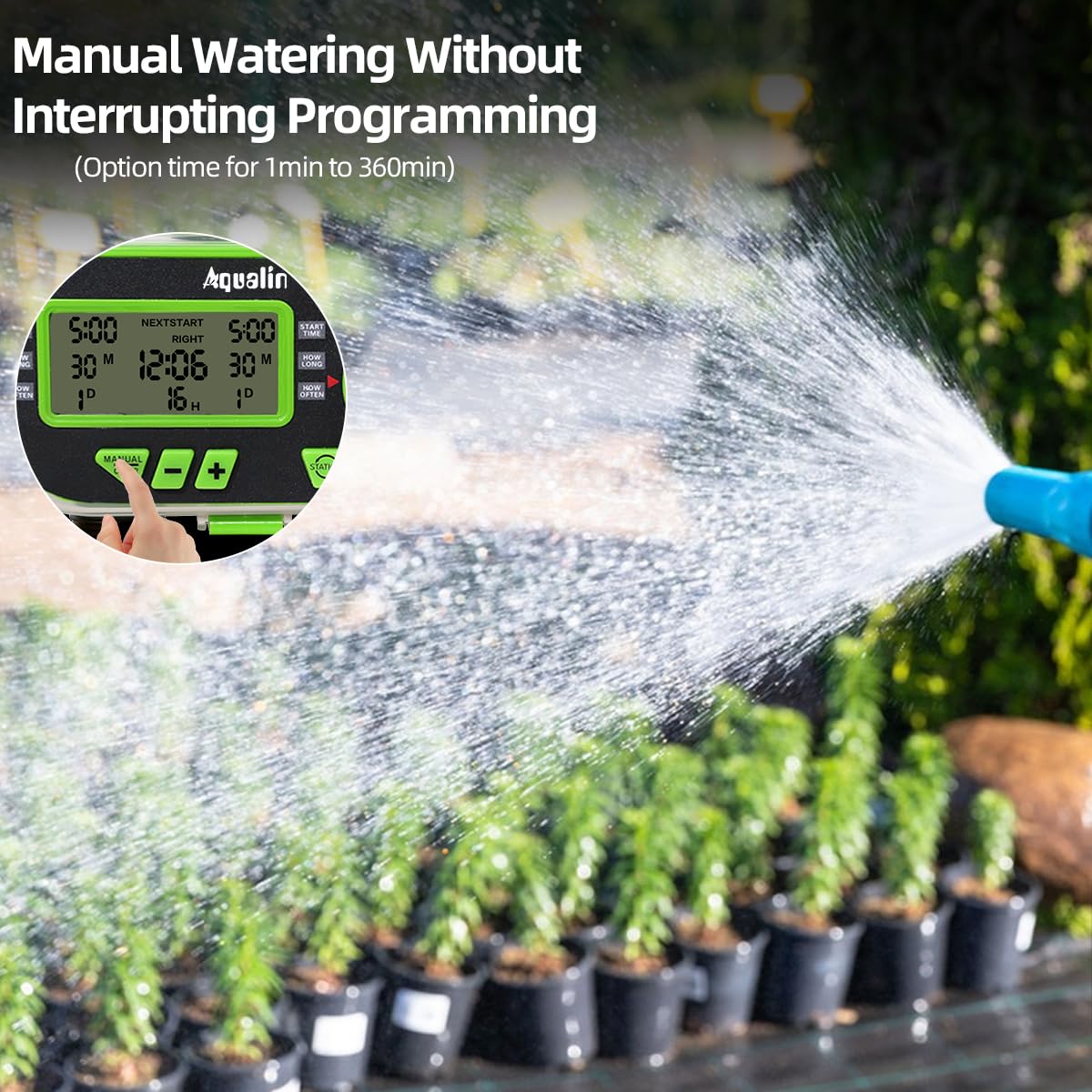 Aqualin Two Outlet Water Hose Timer Garden Watering Computer Electronic Irrigation Controller, Green