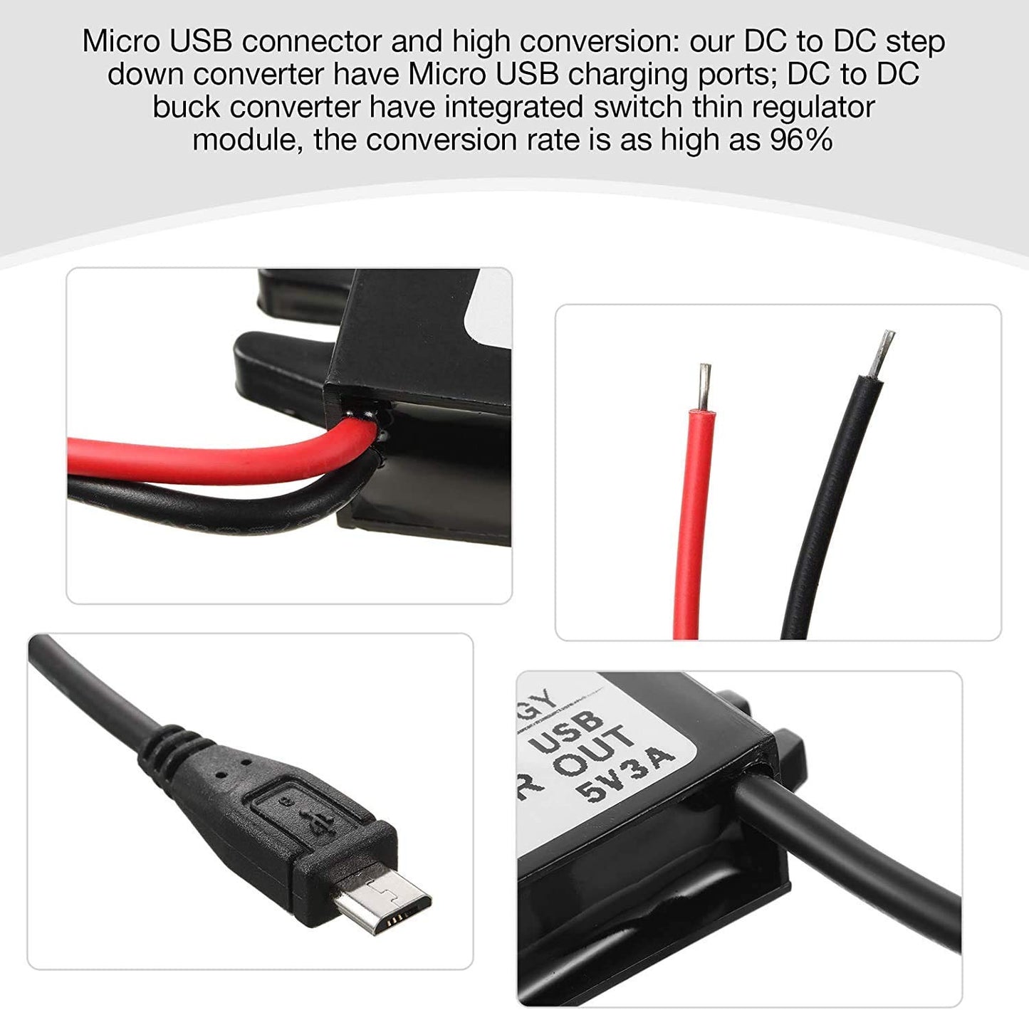 Ytesky 12V to 5V USB Converter DC-DC Step Down Adapter 12V to USB 5V 3A Converter Regulator Cable Wires Car LED Display Power Supply Inventor Buck Converter Step Down Module Transformer Adapter