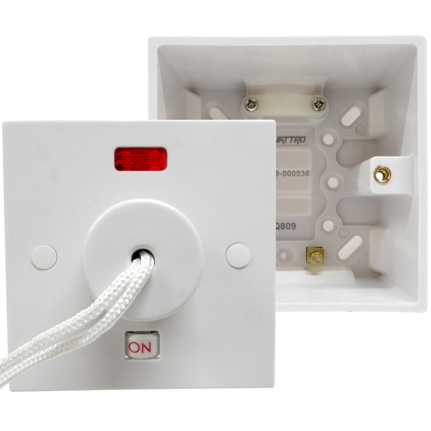 50A Shower Switch Ceiling Pull Cord Supplied with 47mm Surface Pattress Box 50 Amp