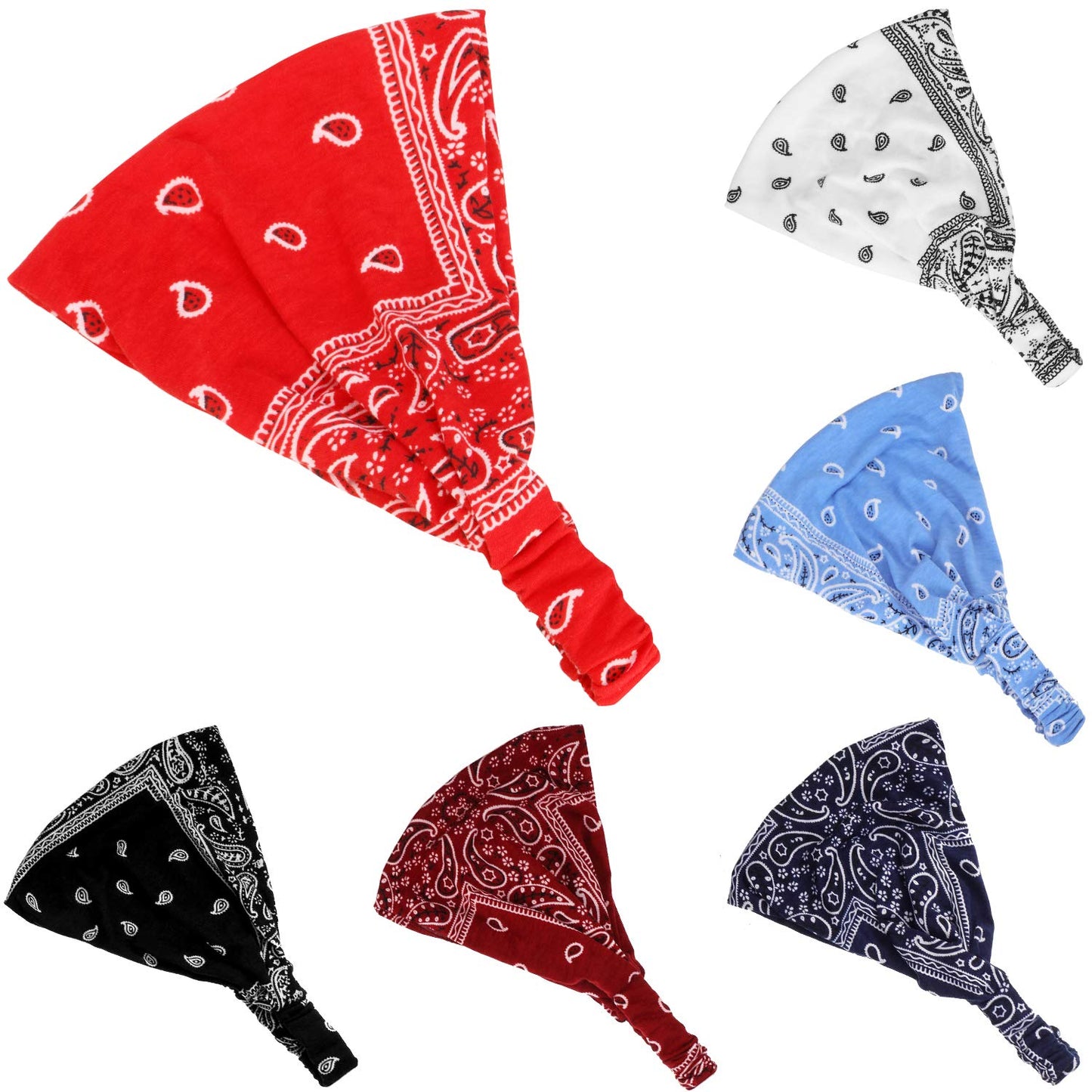 6 Pieces Paisley Bandana Headband for Women with Elastic Yoga Headband Adjustable Turban Headwrap