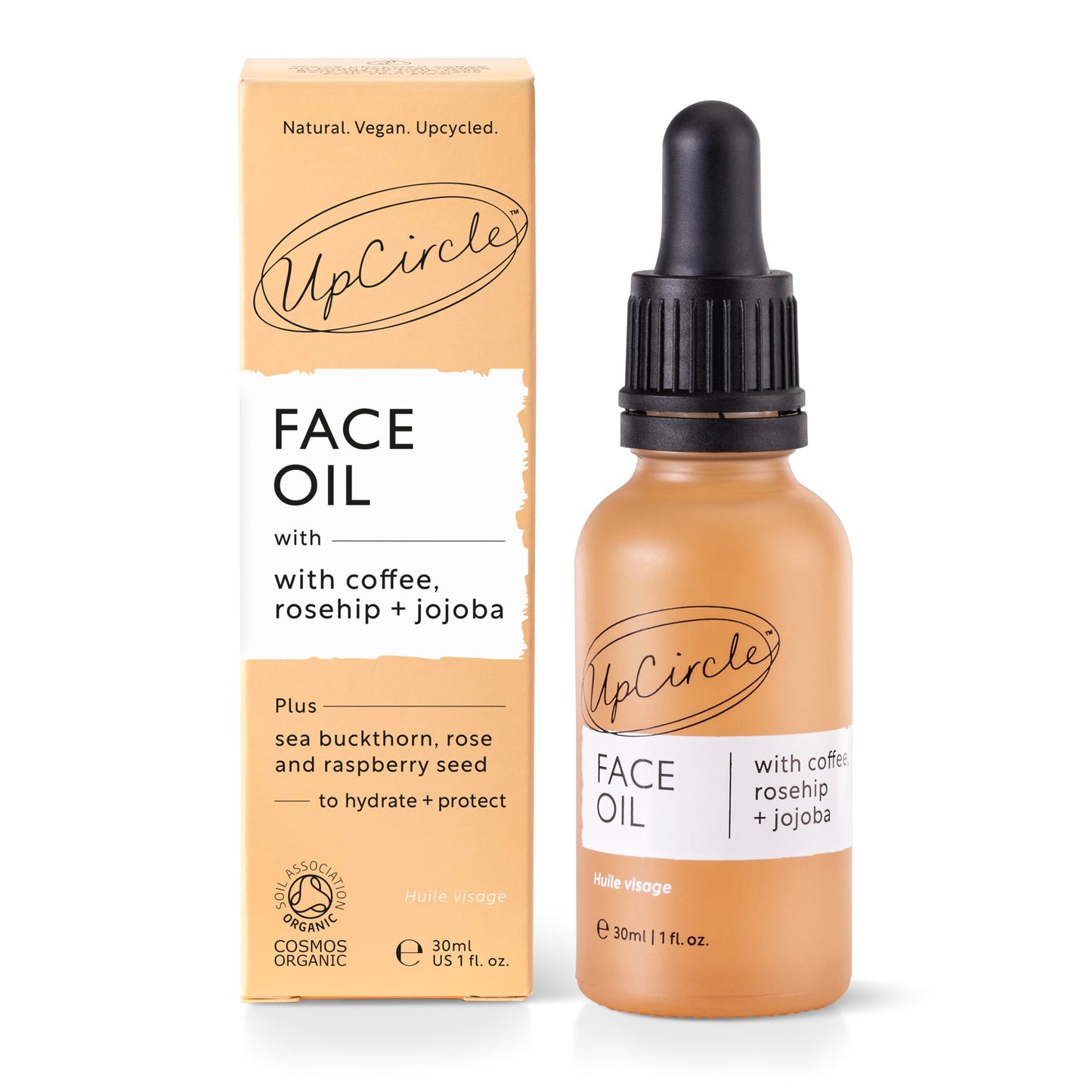 UpCircle Organic Face Oil With Coffee, Rosehip + Jojoba 30ml - Natural Hydrating Facial Oil - Vitamin C, Rosehip Oil Fades Dark Spots + Sea Buckthorn Keeps Skin Supple - Vegan + Cruelty-Free