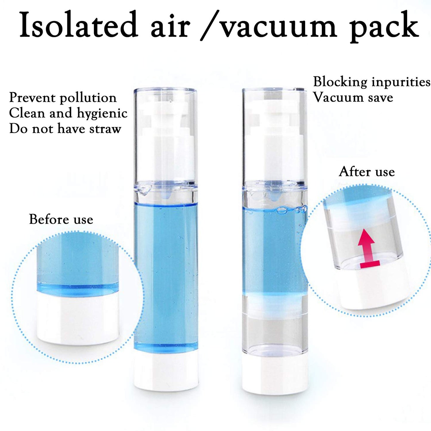 Alledomain 6Pcs Airless Pump Bottle | Refillable Empty Clear Travel Lotion Pump Containers/Vacuum Press Pump Bottles for Foundation, Essence, Lotion (30ml)