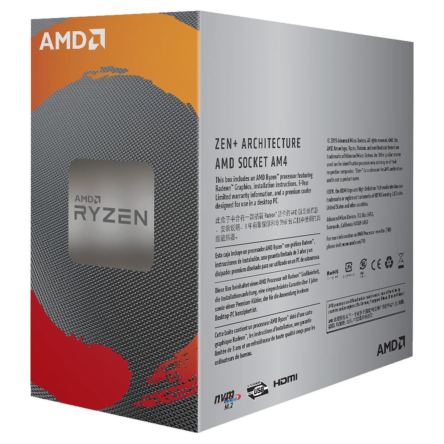 AMD Ryzen 3 3200G, PC processor, 3.6 GHz (maximum frequency: 4.0 GHz), 4 MB L3 Cache, AM4 socket, Radeon Vega 8 integrated GPU Processor Only