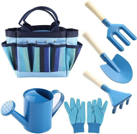 YunNasi Children’s Gardening Tools Set of 6 Outdoor Garden Toys for Kids (Blue) Blue