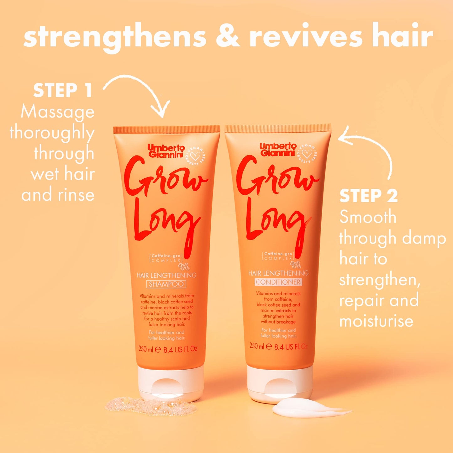 Umberto Giannini Grow Long Shampoo & Conditioner Duo, Vegan & Cruelty Free Root Stimulating Shampoo & Hair Lengthening Conditioner Bundle, 2 Pack