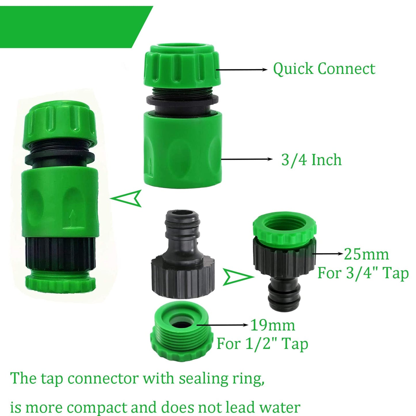 10Pack Garden Pipe Fittings Kit for Outdoor Tap - 2 Double Male & 6 Quick Snap Connectors, 2 Hose Tap Connectors (1/2'' & 3/4'' Size 2-in-1) 10 Pack