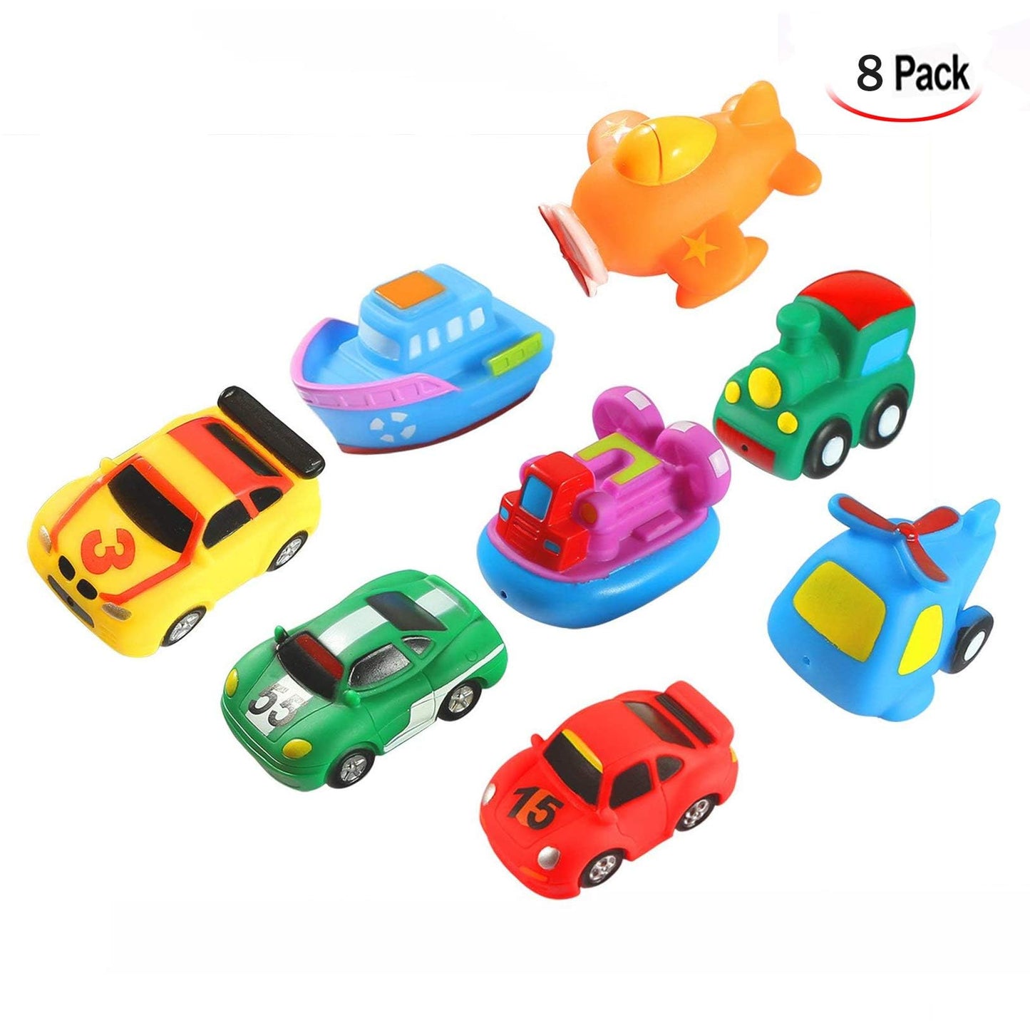 Xrten Bath Squirt Toys Rubber Floating Boats Set for Toddlers 8 Pack Water Game Learning Educational Toy For Kids Toddlers