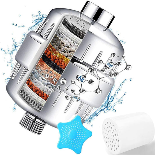 20-Stage Shower Filter with Vitamin C for Hard Water - Multi-Stage Filter Cartridge to Remove Chlorine, Heavy Metals