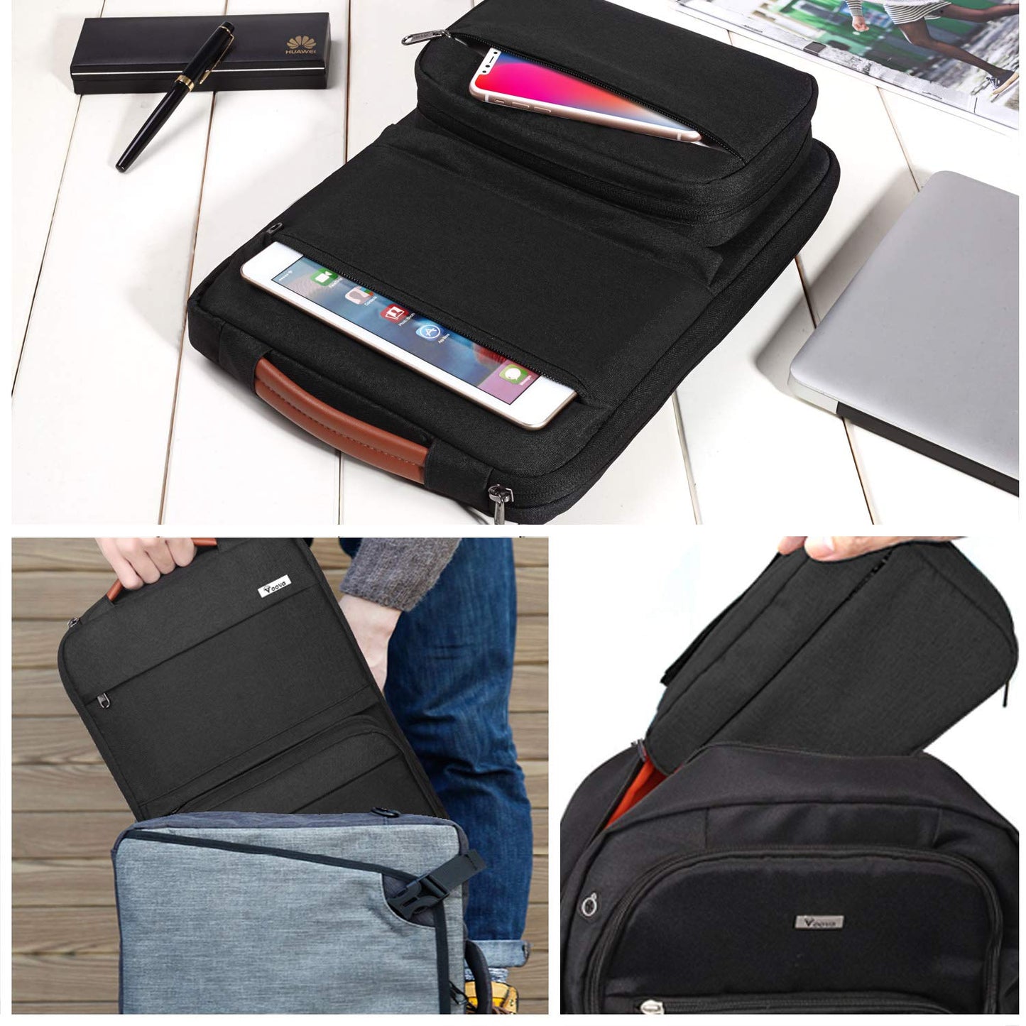 Voova Laptop Sleeve Case 13 13.3 14 Inch with Detachable Accessories Organiser Pouch,360° Protective Computer Bag Cover for MacBook Air 13 M1/M2 2020-2022,MacBook Pro 13/14,Chromebook 14,Black 13-14 Inch(34x26x3cm) Black