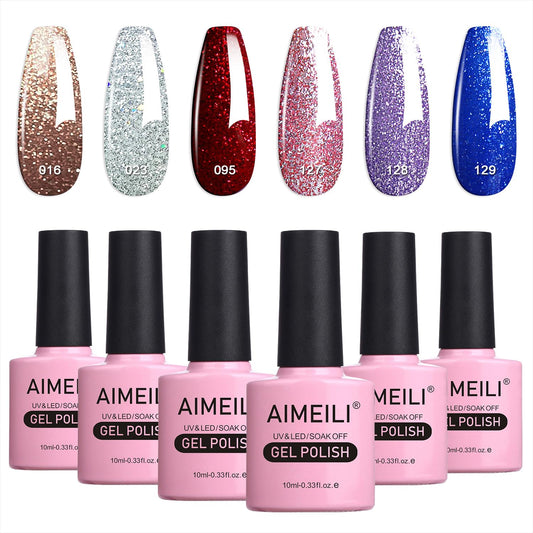 AIMEILI Christmas Glitter Gel Nail Polish Set Soak Off UV LED Gel Polish Sparkle Multicolour/Mix Colour/Combo Colour Of 6pcs X 10ml - Gift Kit 29 KIT6-29 1.67 ml (Pack of 6)