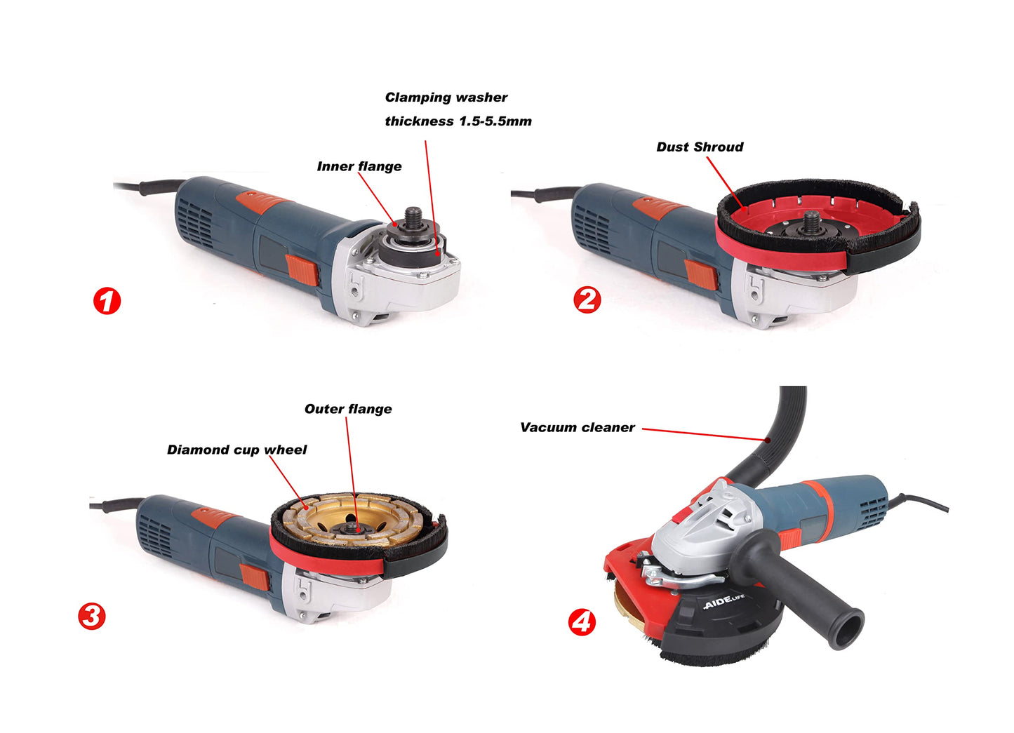 Aidelife Expert Surface Grinding Dust Shroud for Angle Grinder, Universal 5-Inch + Diamond Grinding Cup Wheel AD-1901125D