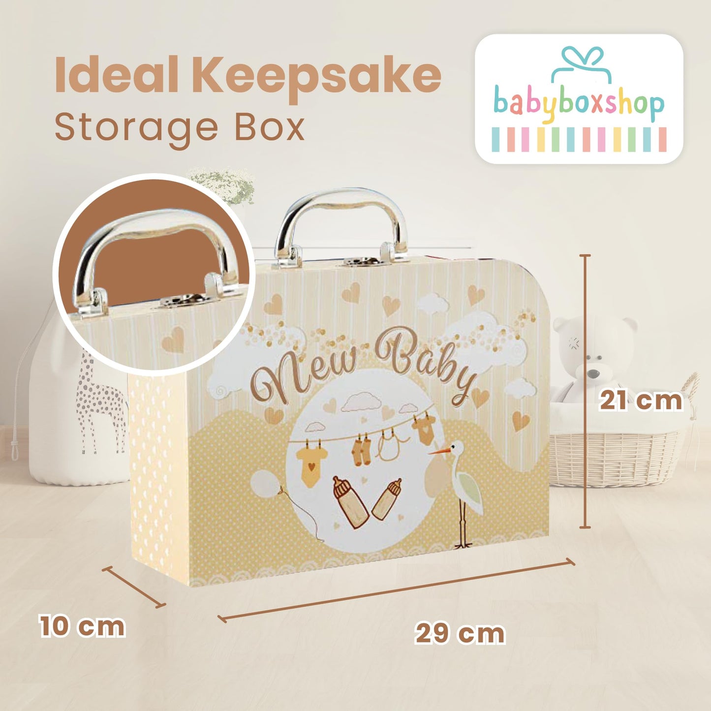 Baby Box Shop - 11 Newborn Baby Gifts, Ideal for Baby Shower Gifts & Gender Reveals - Baby Hamper in Cream Includes Baby Essentials for Newborn Unisex & Plush Teddy Bear (Cream) Standard