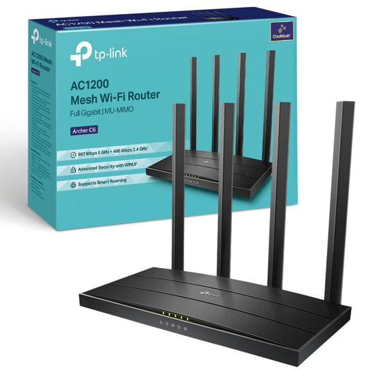 TP-Link Archer C6 Router WiFi AC1200Mbps, WiFi Router,Gigabit Ethernet Ports, VPN Router Server, Easy Setup, Internet Booster Routers, WiFi Booster, WPA3, Gaming Xbox PS4 Steam, Easy Setup,EasyMesh AC1200