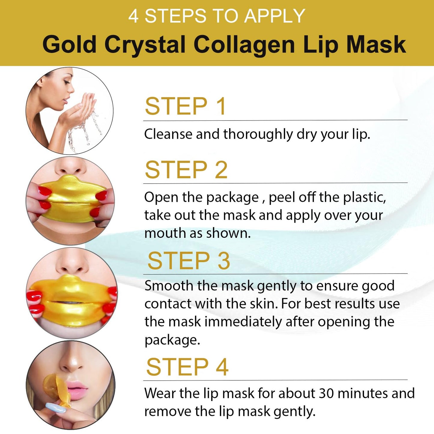 15 Pcs Crystal 24K Gold Bio Collagen Gel Lip Pad Mask For Moisturizing, Anti-Wrinkle, Anti-Aging, Nourishing & Hydrating Lips