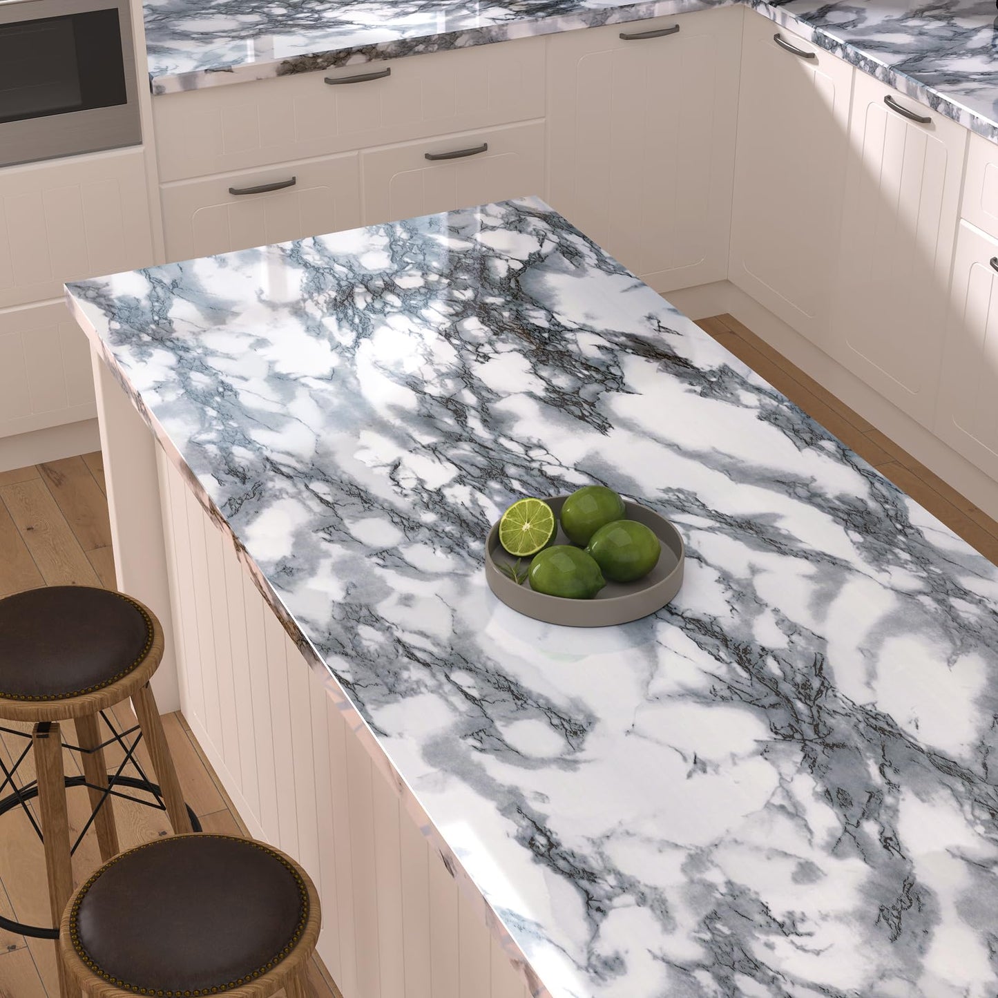 VEELIKE Marble Sticky Back Plastic Roll Vinyl Worktop Covering Marble Effect Wallpaper Waterproof Contact Paper White and Grey Vinyl Film for Table Fireplace Kitchen Countertop TV Unit 40cm x 900cm 6W x 40L cm