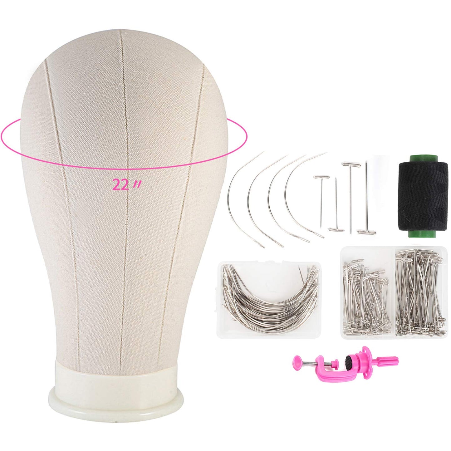 56cm Canvas Block Head Mannequin Mainkin Head Styrofoam Bald Head For Wig Making Drying Styling Coloring with Table Clamp and T-pin Set