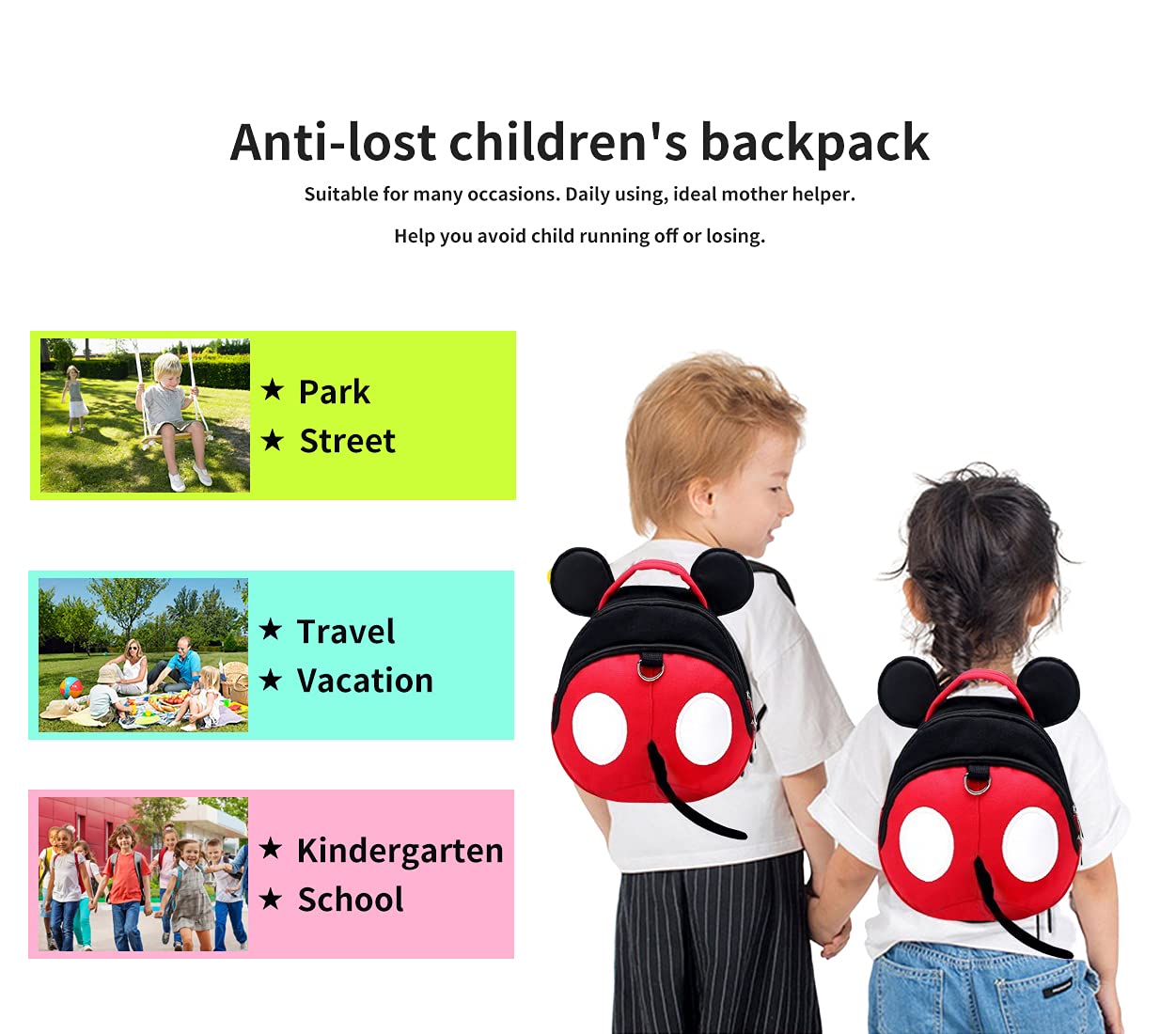 Baby Anti-Lost Harness, Yimidear Purified Cotton Toddler Backpack with Safety Leash for Babies & Kids Boys and Girls Red backpack