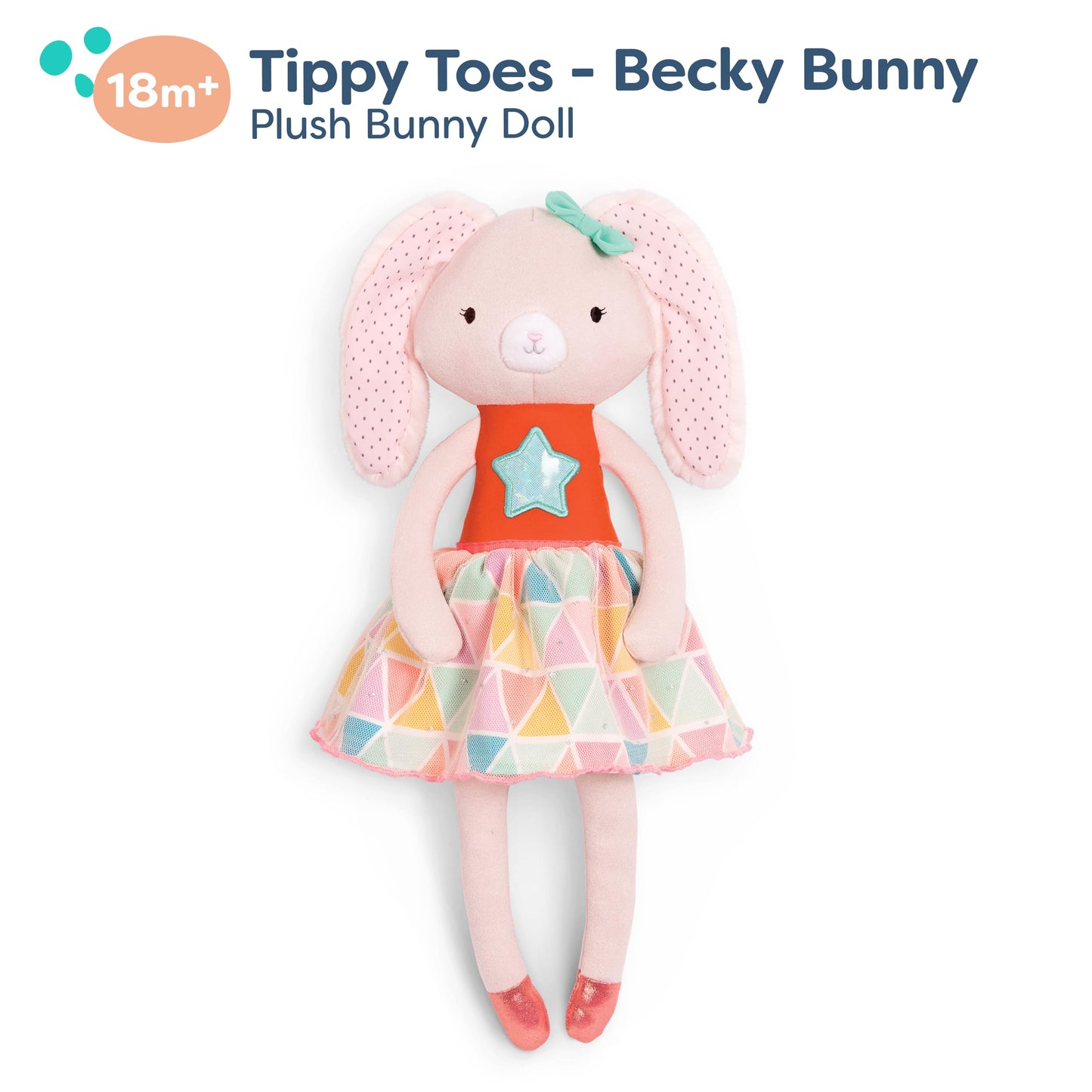 B. toys – Plush Designer Bunny Doll – Soft & Cuddly Stuffed Animal Rabbit Toy – Orange & Pastel Dress – Sparkly – 15” – Washable – Tippy Toes – Becky Bunny – 18m + Modern