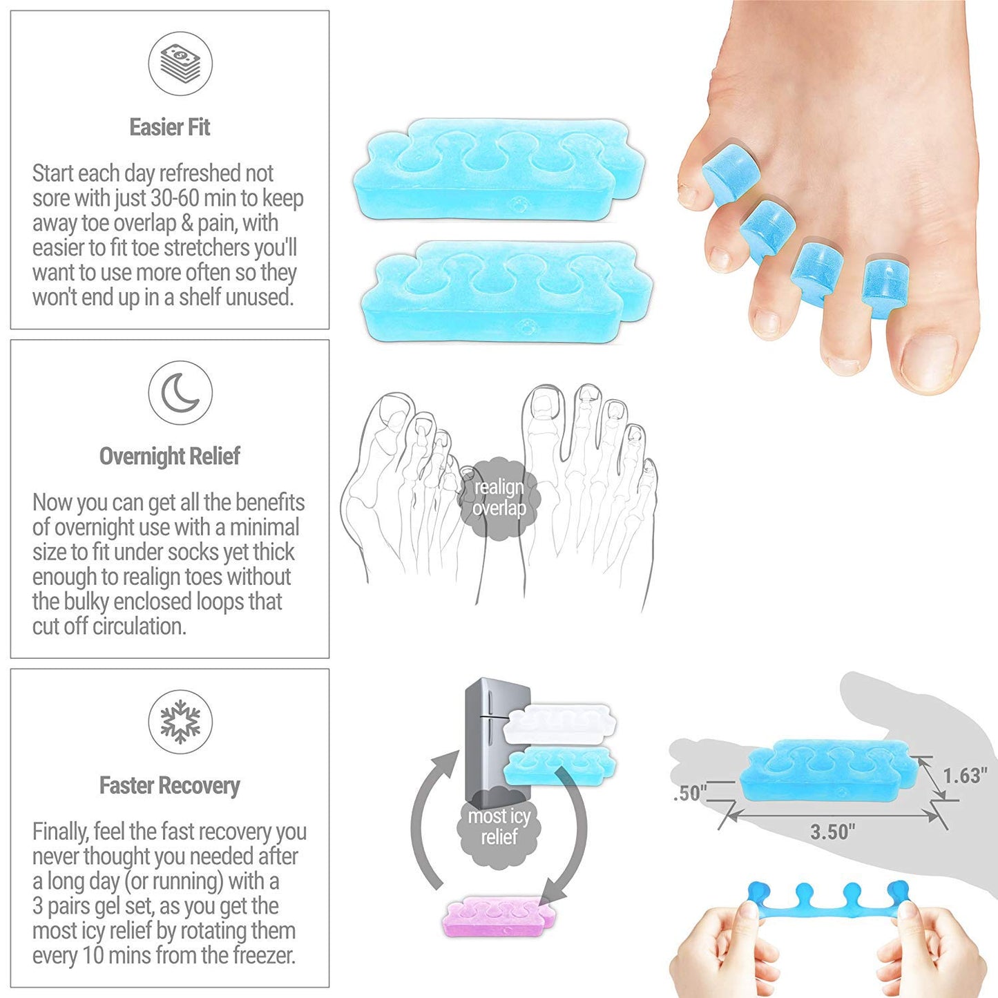 2 Pair Gel Toe Stretcher and Toe Separator for Relaxing Toes, Bunion Relief, Hammer Toe and more for Women and Men, Quickly Alleviating Pain After Yoga and Sports Activities