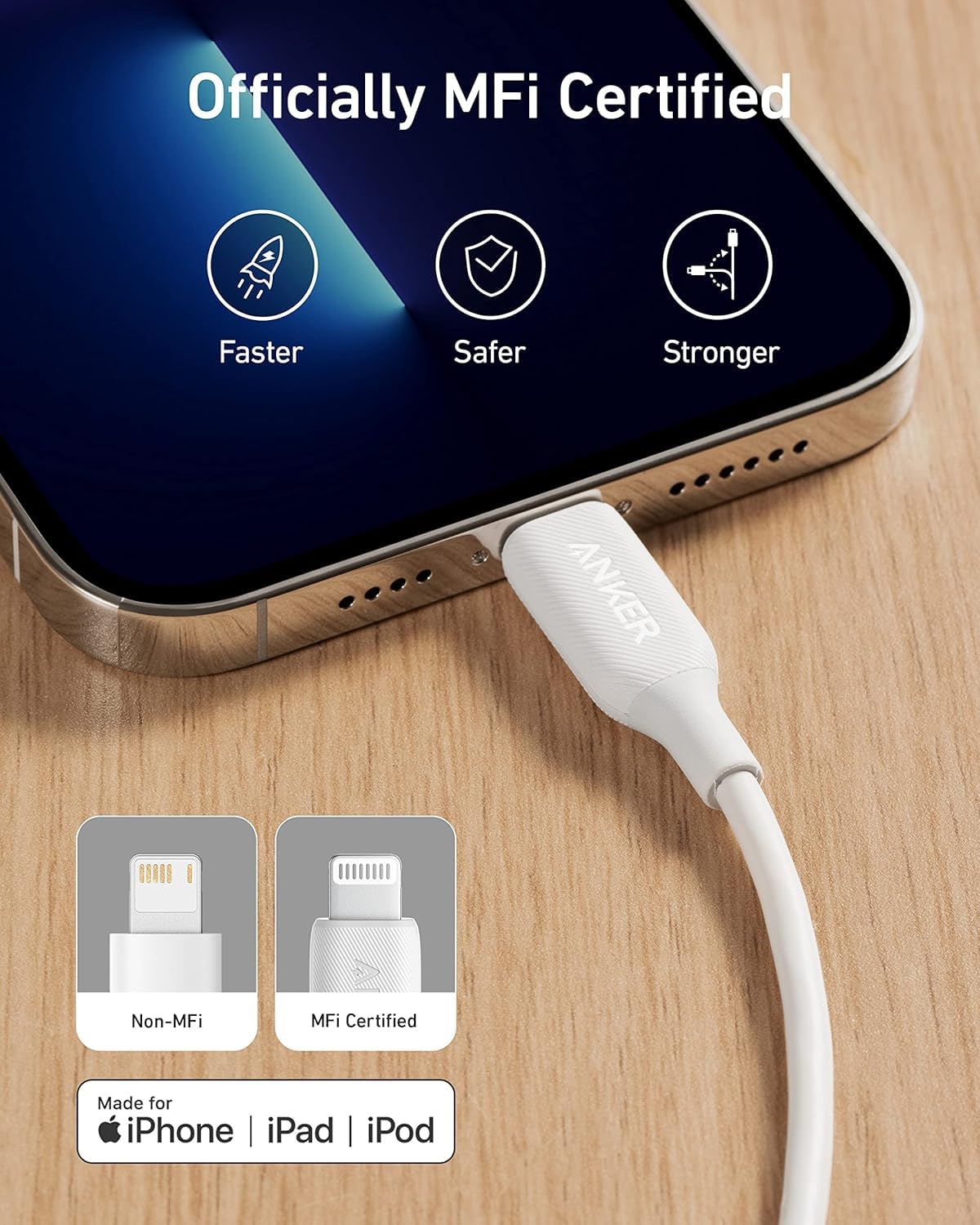 Anker Powerline III Lightning Cable 6ft iPhone Charger Cable MFi Certified for iPhone 11 Pro Max, 11 Pro, X, Xs, Xr, Xs Max, 8, 8 Plus, 7 and More, Ultra Durable (White) 1.8m White