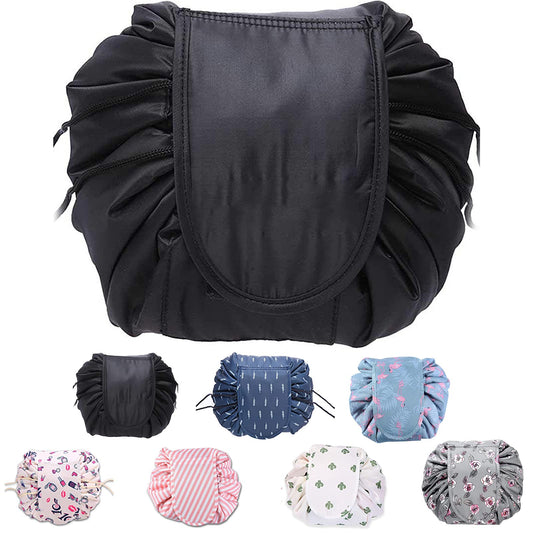 ZhengYue Lazy Drawstring Make up Bag Portable Large Travel Cosmetic Bag Pouch Travel Makeup Pouch Storage Organiser for Women Girl Black