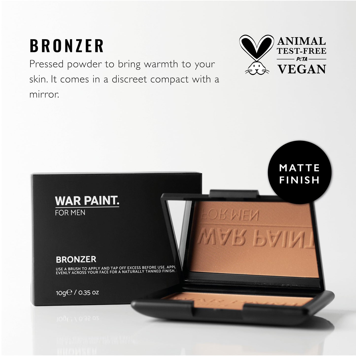 War Paint for Men Bronzer – Bronzing Powder With Matte Finish for Natural Warm Tones – Includes Compact Mirror – Vegan & Cruelty-Free - Makeup Product For Men - 10g