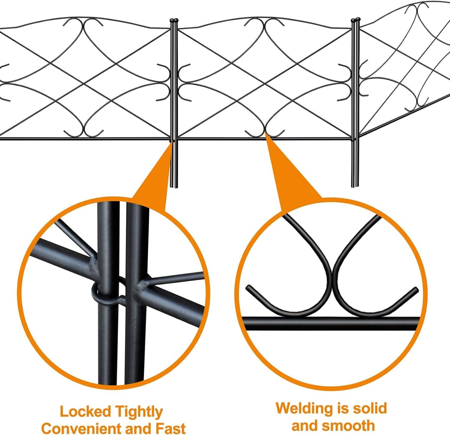 Amagabeli Garden Home Decorative Metal Garden Fence Panels 60CM(H) X3M(L) Outdoor Rustproof Metal Garden Fencing Panels Border Landscape Wire Folding Patio Fences Flower Animal Dogs Garden Edging