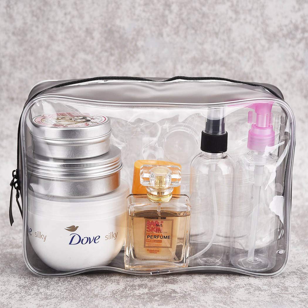 4 PCS Clear Travel Toiletry Bag, PVC Zippered Cosmetic Carry Pouch, Transparent Waterproof Makeup Bag Toiletries Organizer Case, Multi-Sizes for Men Women and Kids (Small, Medium, Large, X-Large)