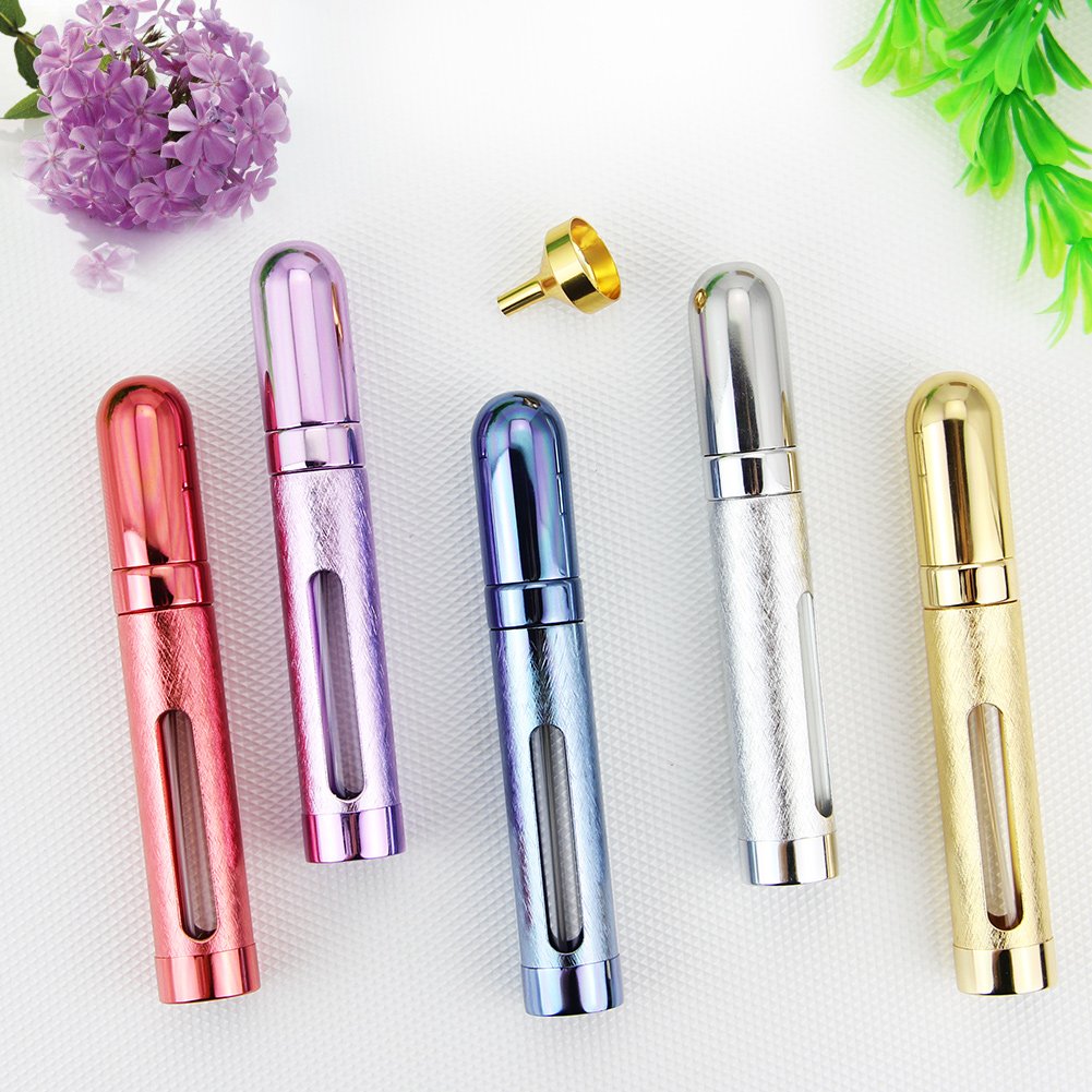 ZKSMNB 12ml Perfume Bottles (5pcs）,Travel Refillable Perfume Atomizer Spray Bottle, Fragrance Empty Bottle with Window, Fits in Your Purse, Pocket or Luggage (Silver，Blue，Red, Gold, Purple)