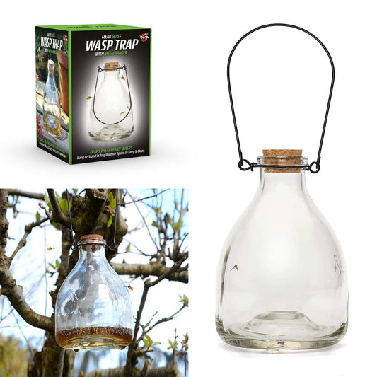 1x WASP TRAP Large Catcher Glass Bottle with Metal Hanger By CKB LTD - Traditional Attractive Hanging Honey Pot Design Insect Catcher Trap Indoor Outdoor Garden Pest Control CKB-WC01