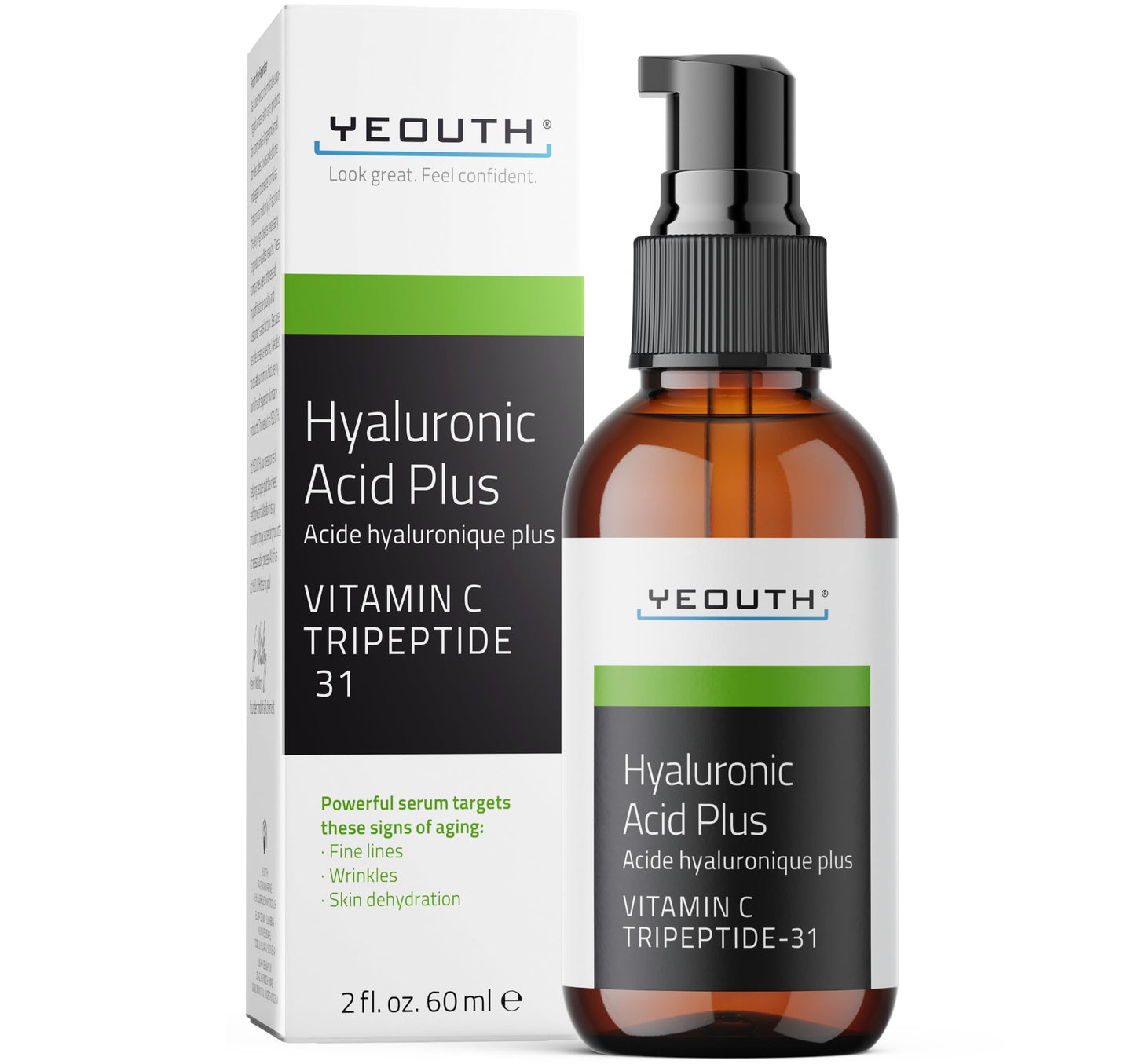 YEOUTH Hyaluronic Acid Serum for Face with Vitamin C, Hydrating Serum, Minimize the Look of Wrinkles, Patchy & Dull Skin, Face Serum for Women & Men 60ml HA Plus 2oz