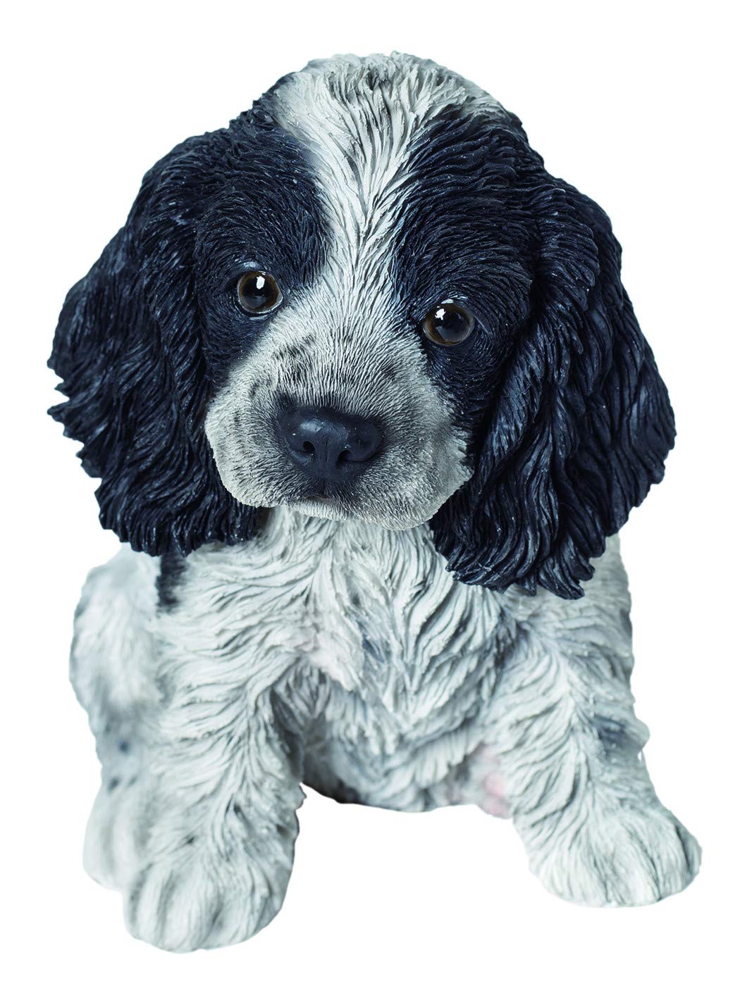 Vivid Arts Pet Pals Black & White Cocker Spaniel Puppy | Highly Detailed Frost Resistant Resin Home or Garden Decoration | PP-CKBK-F