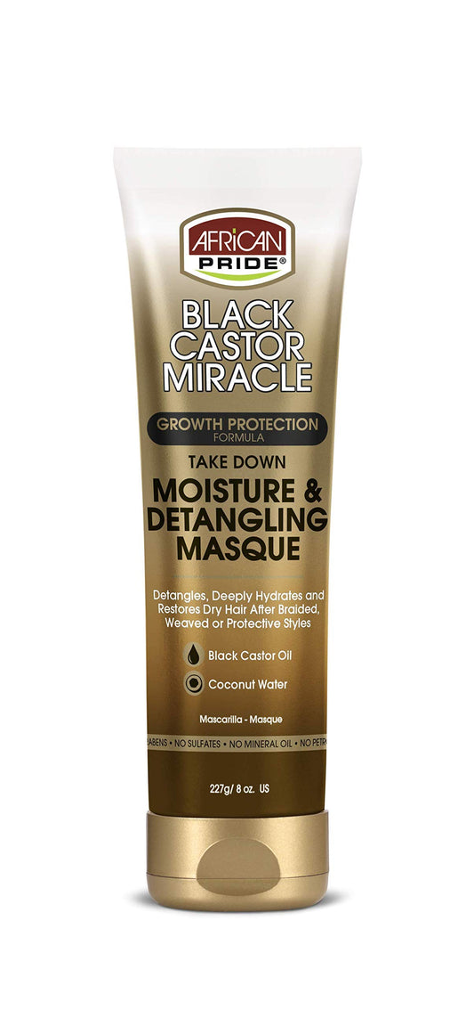 African Pride Black Castor Miracle Take Down Moisture & Detangling Masque - Hydrates, Restores Dry Hair, Contains Black Castor Oil & Coconut Water, Conditions, Removes Build-Up, Prevent Breakage, 8 oz