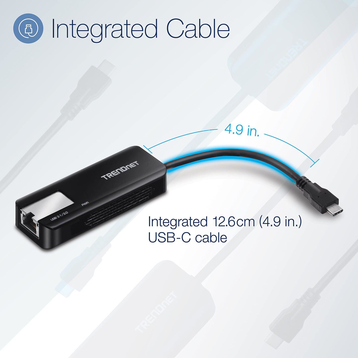 TRENDnet USB-C 3.1 to 5GBASE-T Ethernet Adapter, TUC-ET5G, 2.5GBASE-T RJ-45, Integrated 12.6 cm (4.9 Inch) USB Type C Cable, Compatible with Cat5e or Better Cabling, USB Powered, Windows 10, 8.1, 7