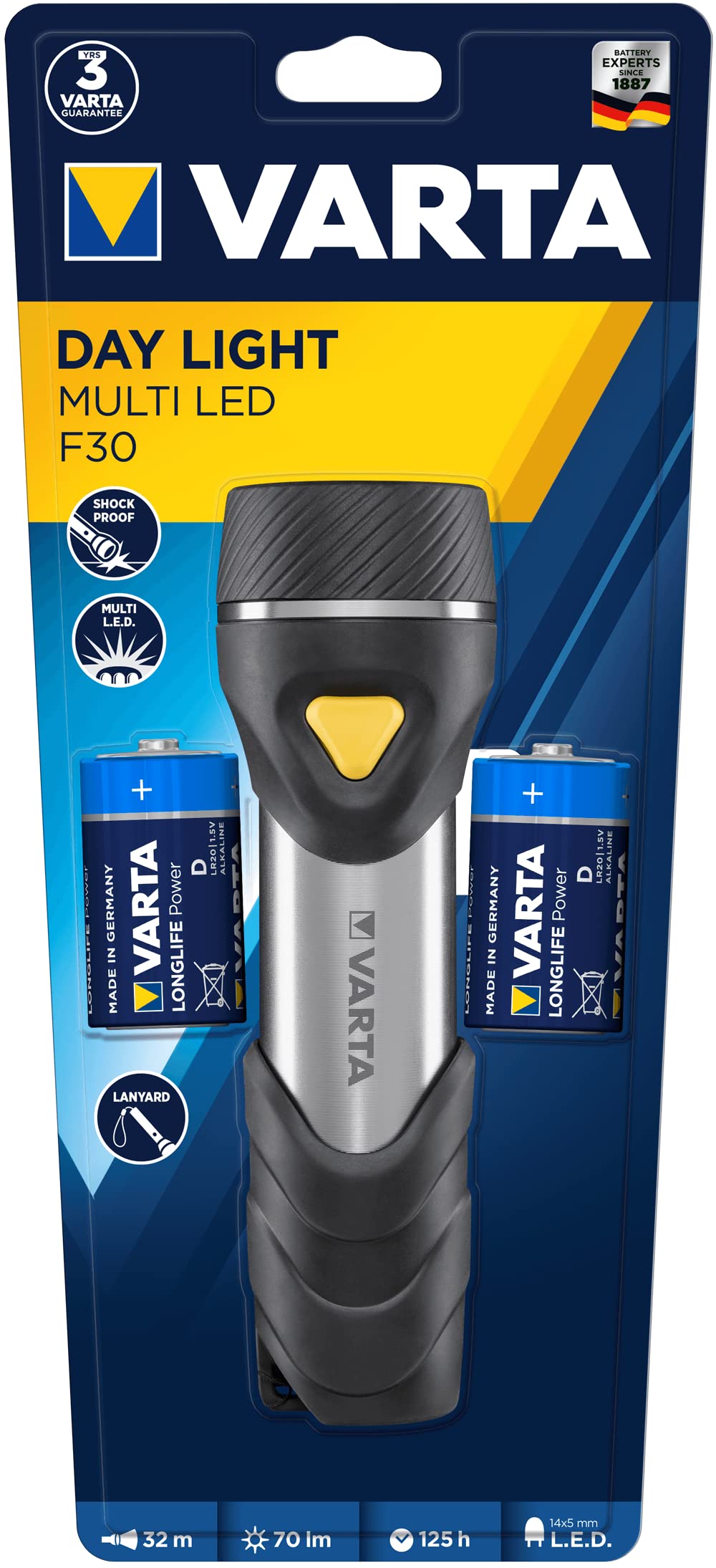 VARTA (incl. 2xD Longlife Battery, Ideal for Domestic use, Camping, Fishing, in The Garage, Cases of Emergency, Power cuts, Outdoor, 17612101421