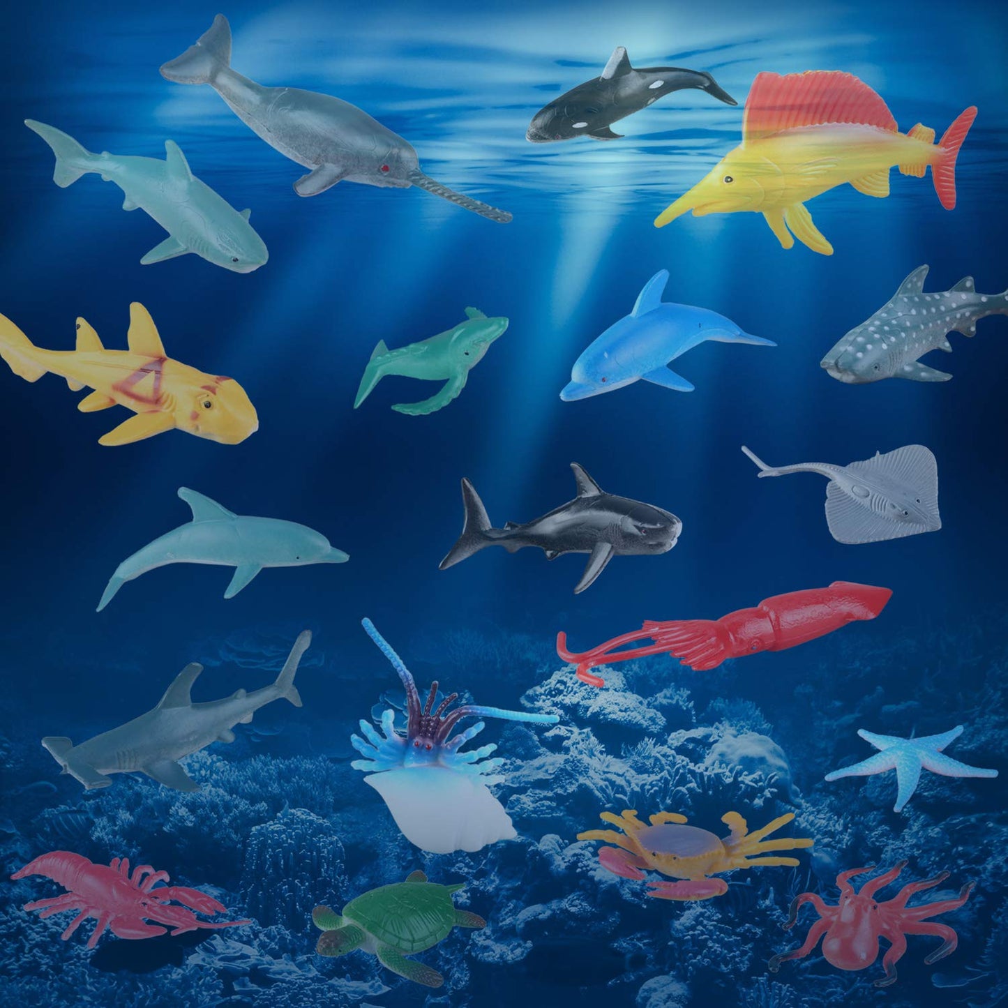 [36 Pack] Ocean Sea Animals Bath Toys for Party Favor Supplies - 2-4 inch Rubber Ocean Creatures Figures with Marine Octopus Shark Fish Sea Life for Child Education, Party Bag Filler, Birthday Gift