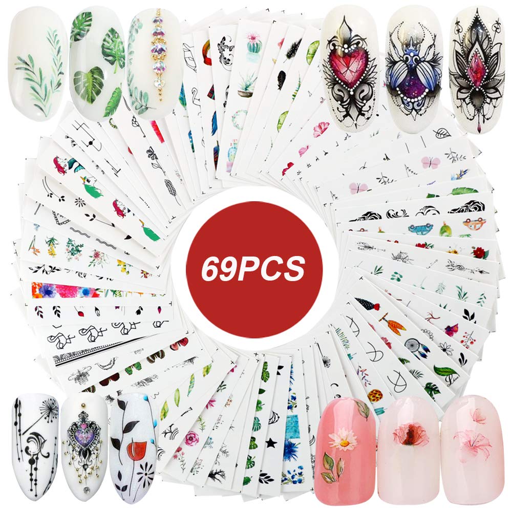 VINFUTUR 1000Pcs+ Water Transfer Nail Art Stickers DIY Nail Art Decals Stickers for Women Girls Gel Nails Art Design Flowers Butterflies Mixed Patterns Nail Decorations