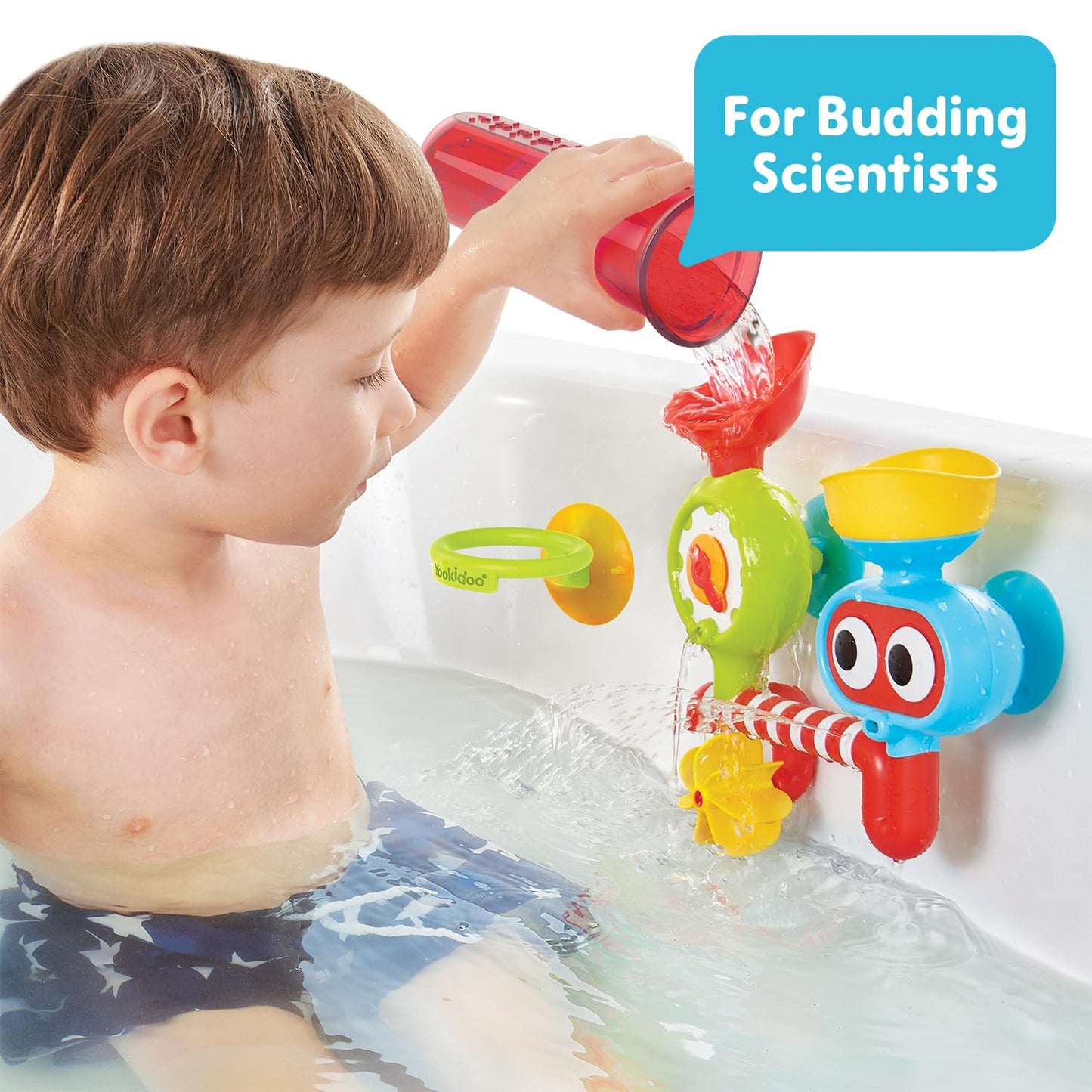 Yookidoo Baby Toddler Bath Toy - Spin 'N' Sprinkle Water Lab with Spinning Gears & Rotating Googly Eyes - Mold Free Suction Cups Attach to Any Tub or Shower(1 2 3 Years Old)- Great Gift for Kids Colorful