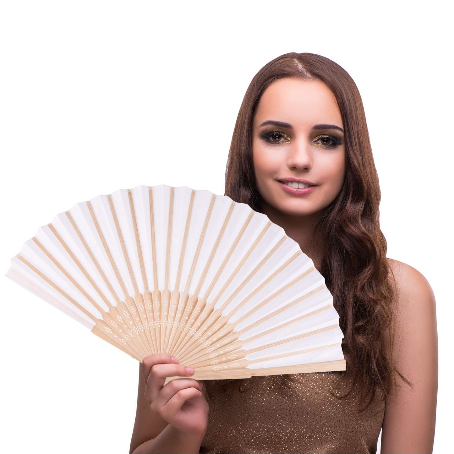 TUPARKA 8PCS White Hand Fans Fabric Folding Fans DIY Handmade Fans For Dancing Photo Props Wall Decoration Wedding Accessories