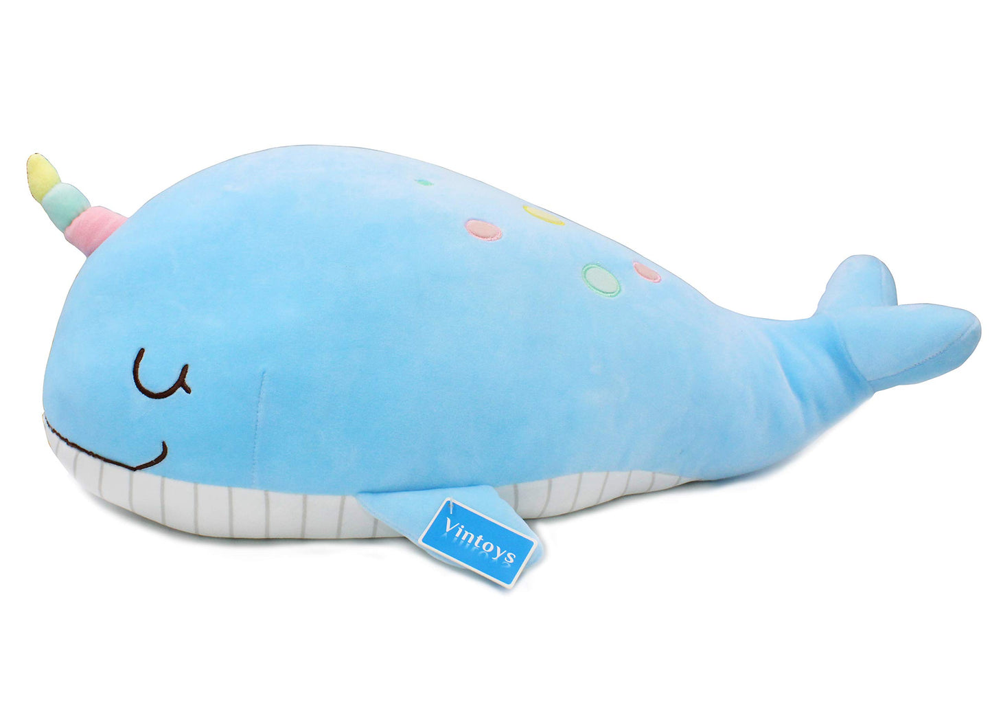 Vintoys Narwhal Unicorn Whale Soft Toy Plush Hugging Pillow Animal Fish Plush Toy Blue 21"